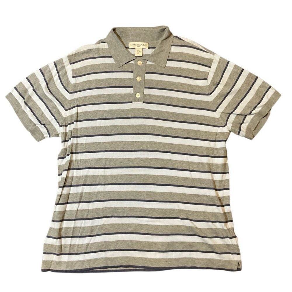 Banana Republic Mens Striped Short Sleeve Cotton Polo Shirt Taupe Black Size XXL